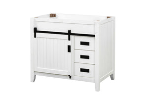 English Elm 36 Inch Farmhouse Bathroom Vanity Base Solid Wood Barn Door Three Drawer Storage B2772P525581
