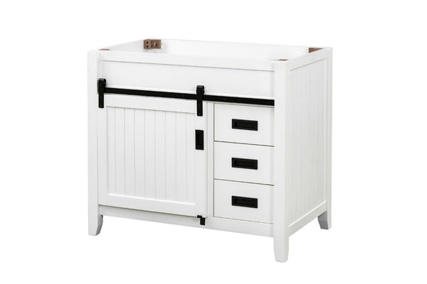 English Elm 36 Inch Farmhouse Bathroom Vanity Base Solid Wood Barn Door Three Drawer Storage B2772P525581
