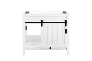 English Elm 36 Inch Farmhouse Bathroom Vanity Base Solid Wood Barn Door Three Drawer Storage B2772P525581