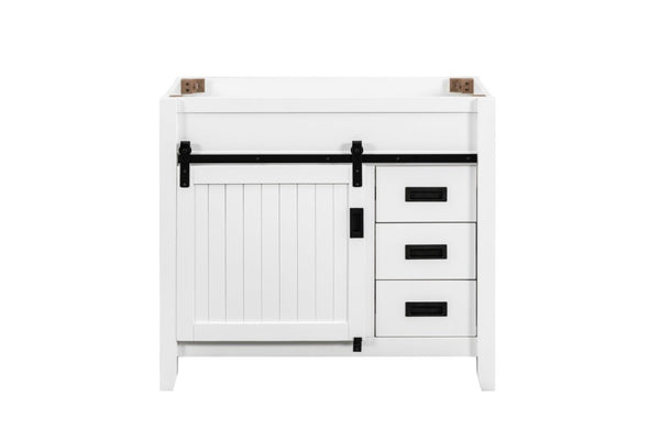 English Elm 36 Inch Farmhouse Bathroom Vanity Base Solid Wood Barn Door Three Drawer Storage B2772P525581