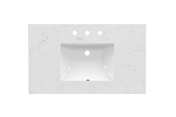 English Elm 37 Inch Engineered Stone Undermount Sink Vanity with Barn Door and Three Drawers B2772P525582