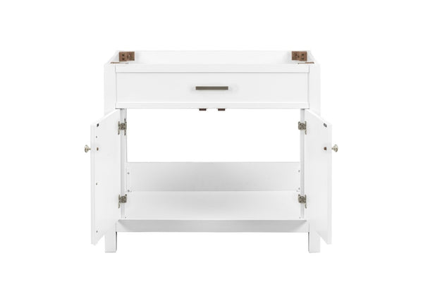 English Elm 36 Inch Solid Wood Bathroom Vanity with Engineered Stone Top and Soft Close Doors B2772P525583