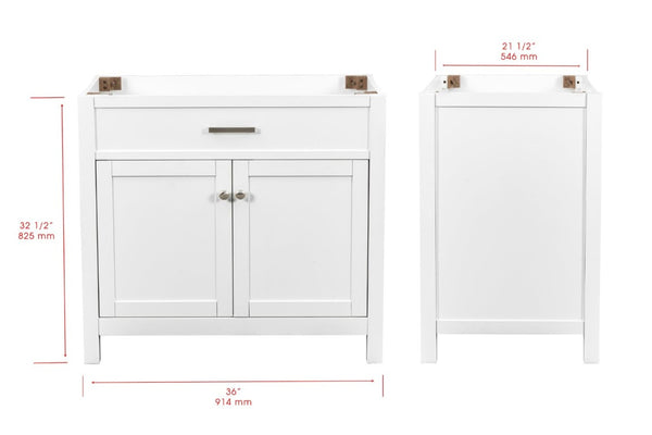 English Elm 36 Inch Solid Wood Bathroom Vanity with Engineered Stone Top and Soft Close Doors B2772P525583