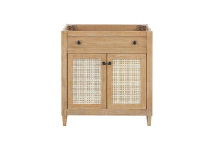 English Elm 30 Inch Cane Panel Bathroom Vanity Base Rubberwood Slow Close Coastal Cottage Style B2772P525585