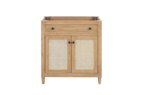 English Elm 30 Inch Cane Panel Bathroom Vanity Base Rubberwood Slow Close Coastal Cottage Style B2772P525585