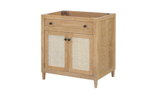 English Elm 30 Inch Cane Panel Bathroom Vanity Base Rubberwood Slow Close Coastal Cottage Style B2772P525585