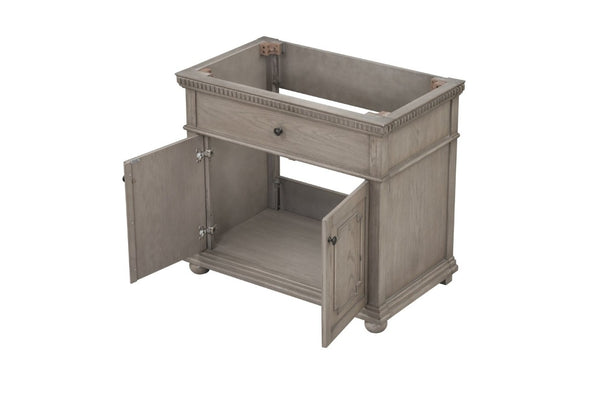 English Elm 36 Inch Bathroom Vanity Base with Dentil Moulding Solid Wood Traditional Cabinet B2772P525588