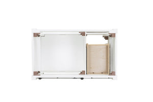English Elm 37 Inch Farmhouse Bathroom Vanity Solid Wood Barn Door Engineered Stone Top Storage B2772S00001
