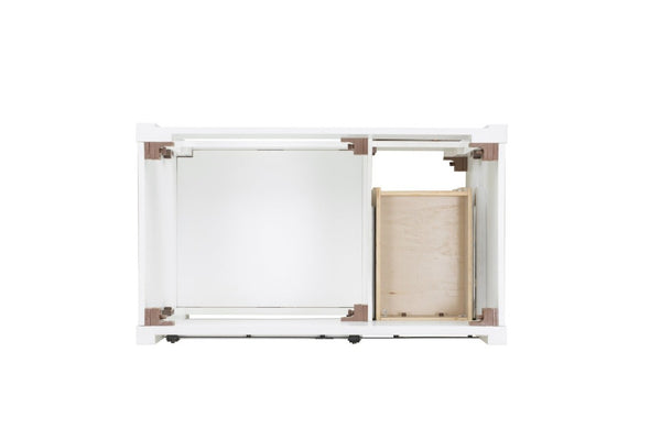 English Elm 37 Inch Farmhouse Bathroom Vanity Solid Wood Barn Door Engineered Stone Top Storage B2772S00001