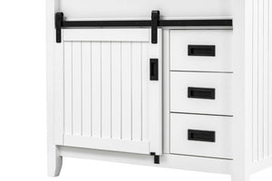 English Elm 37 Inch Farmhouse Bathroom Vanity Solid Wood Barn Door Engineered Stone Top Storage B2772S00001