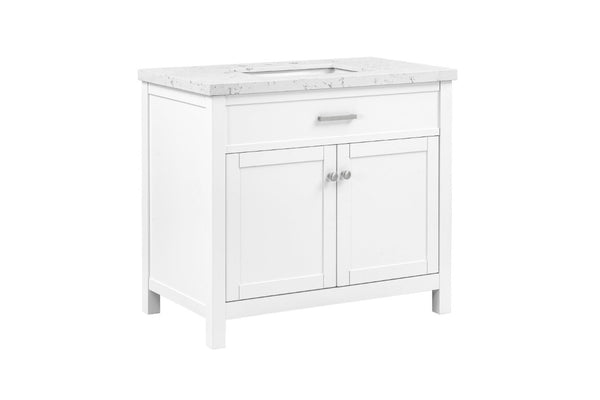 English Elm 37 Inch Solid Wood Bathroom Vanity with Stone Countertop and Undermount Sink Storage B2772S00002