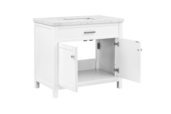 English Elm 37 Inch Solid Wood Bathroom Vanity with Stone Countertop and Undermount Sink Storage B2772S00002