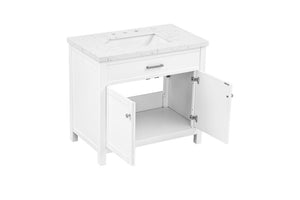 English Elm 37 Inch Solid Wood Bathroom Vanity with Stone Countertop and Undermount Sink Storage B2772S00002