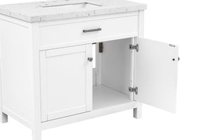 English Elm 37 Inch Solid Wood Bathroom Vanity with Stone Countertop and Undermount Sink Storage B2772S00002