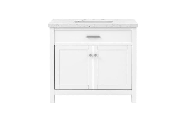 English Elm 37 Inch Solid Wood Bathroom Vanity with Stone Countertop and Undermount Sink Storage B2772S00002