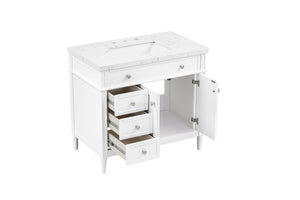 English Elm 37 Inch Bathroom Vanity Solid Wood Cabinet with Engineered Stone Top and Soft Close Drawers B2772S00003