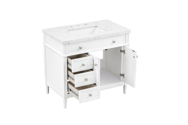 English Elm 37 Inch Bathroom Vanity Solid Wood Cabinet with Engineered Stone Top and Soft Close Drawers B2772S00003