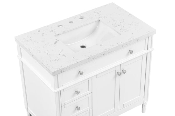 English Elm 37 Inch Bathroom Vanity Solid Wood Cabinet with Engineered Stone Top and Soft Close Drawers B2772S00003