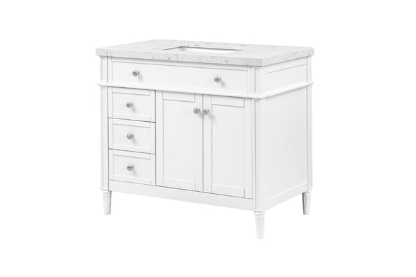 English Elm 37 Inch Bathroom Vanity Solid Wood Cabinet with Engineered Stone Top and Soft Close Drawers B2772S00003