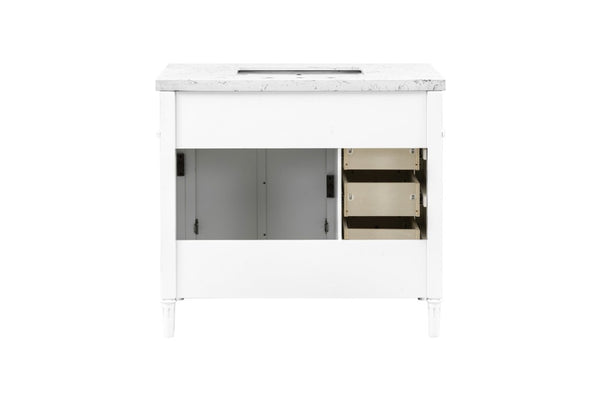 English Elm 37 Inch Bathroom Vanity Solid Wood Cabinet with Engineered Stone Top and Soft Close Drawers B2772S00003