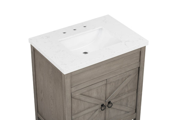 English Elm 31 Inch Bathroom Vanity Solid Wood Base with Engineered Stone Top Soft Close Doors B2772S00004