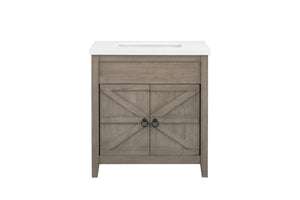 English Elm 31 Inch Bathroom Vanity Solid Wood Base with Engineered Stone Top Soft Close Doors B2772S00004