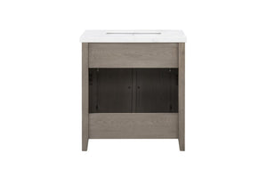 English Elm 31 Inch Bathroom Vanity Solid Wood Base with Engineered Stone Top Soft Close Doors B2772S00004