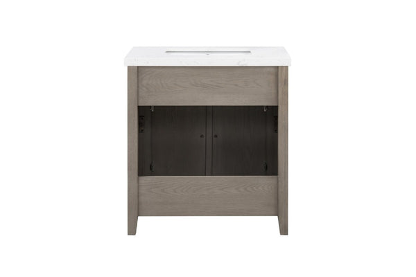 English Elm 31 Inch Bathroom Vanity Solid Wood Base with Engineered Stone Top Soft Close Doors B2772S00004