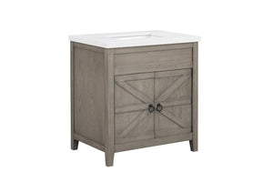 English Elm 31 Inch Bathroom Vanity Solid Wood Base with Engineered Stone Top Soft Close Doors B2772S00004