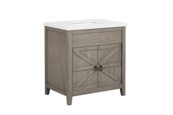 English Elm 31 Inch Bathroom Vanity Solid Wood Base with Engineered Stone Top Soft Close Doors B2772S00004