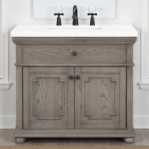 English Elm 37 Inch Bathroom Vanity Solid Wood with Engineered Stone Top and Dentil Moulding B2772S00005