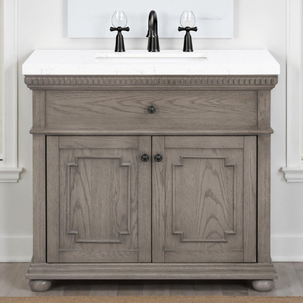 English Elm 37 Inch Bathroom Vanity Solid Wood with Engineered Stone Top and Dentil Moulding B2772S00005
