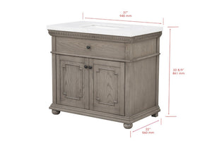 English Elm 37 Inch Bathroom Vanity Solid Wood with Engineered Stone Top and Dentil Moulding B2772S00005