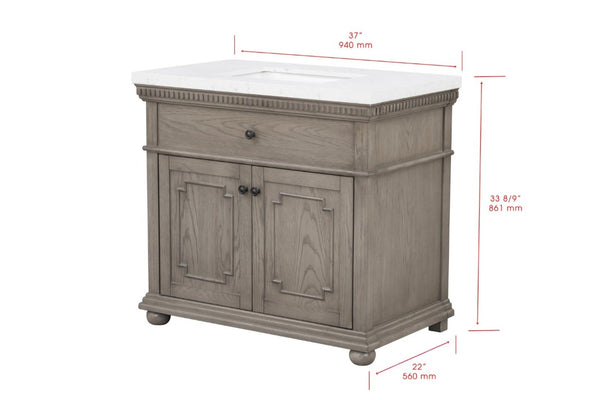 English Elm 37 Inch Bathroom Vanity Solid Wood with Engineered Stone Top and Dentil Moulding B2772S00005