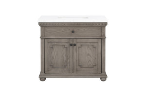 English Elm 37 Inch Bathroom Vanity Solid Wood with Engineered Stone Top and Dentil Moulding B2772S00005
