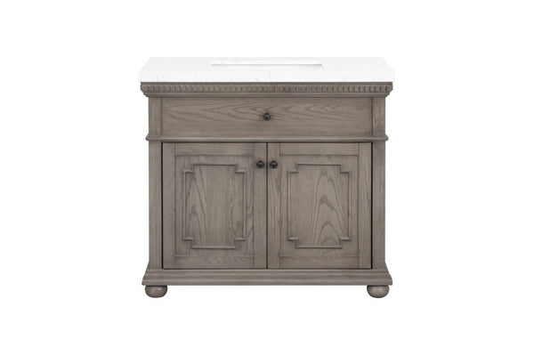 English Elm 37 Inch Bathroom Vanity Solid Wood with Engineered Stone Top and Dentil Moulding B2772S00005