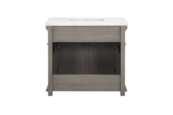 English Elm 37 Inch Bathroom Vanity Solid Wood with Engineered Stone Top and Dentil Moulding B2772S00005