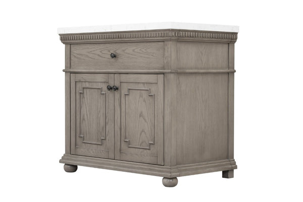 English Elm 37 Inch Bathroom Vanity Solid Wood with Engineered Stone Top and Dentil Moulding B2772S00005