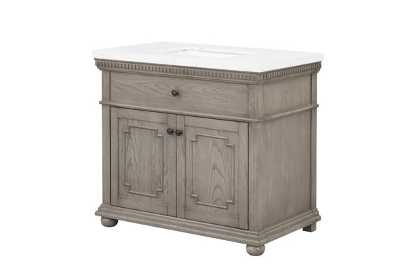 English Elm 37 Inch Bathroom Vanity Solid Wood with Engineered Stone Top and Dentil Moulding B2772S00005