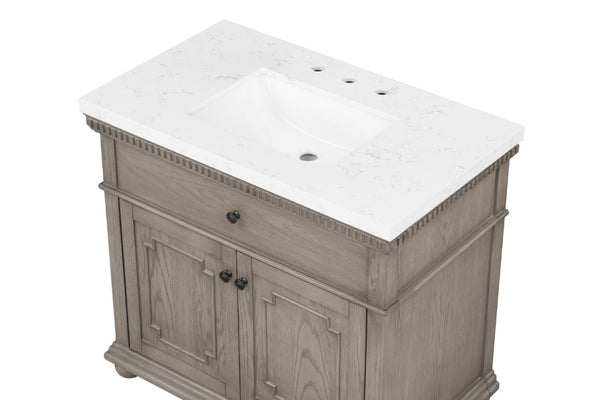 English Elm 37 Inch Bathroom Vanity Solid Wood with Engineered Stone Top and Dentil Moulding B2772S00005