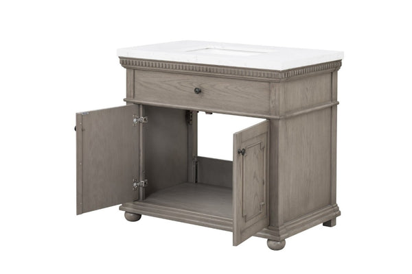 English Elm 37 Inch Bathroom Vanity Solid Wood with Engineered Stone Top and Dentil Moulding B2772S00005