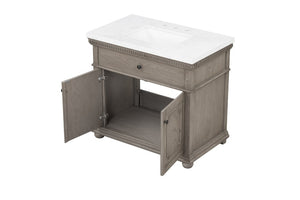 English Elm 37 Inch Bathroom Vanity Solid Wood with Engineered Stone Top and Dentil Moulding B2772S00005