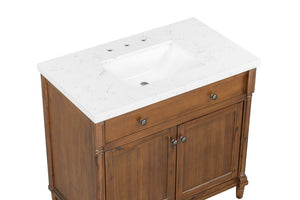 English Elm 37 Inch Bathroom Vanity Solid Wood Base Engineered Stone Top Undermount Sink Included B2772S00006