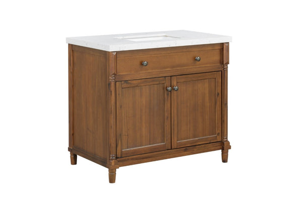 English Elm 37 Inch Bathroom Vanity Solid Wood Base Engineered Stone Top Undermount Sink Included B2772S00006