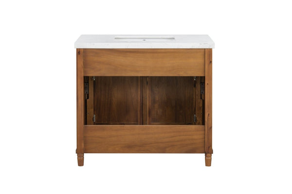 English Elm 37 Inch Bathroom Vanity Solid Wood Base Engineered Stone Top Undermount Sink Included B2772S00006