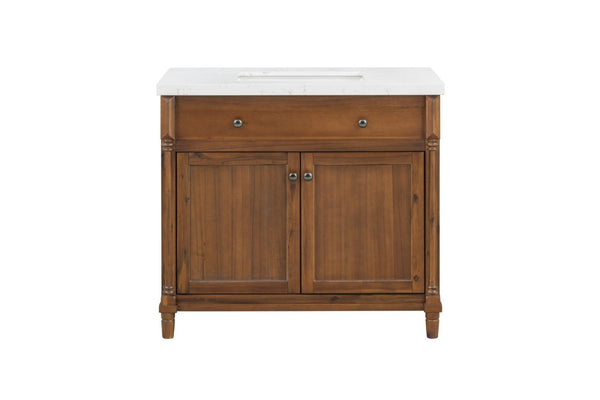 English Elm 37 Inch Bathroom Vanity Solid Wood Base Engineered Stone Top Undermount Sink Included B2772S00006