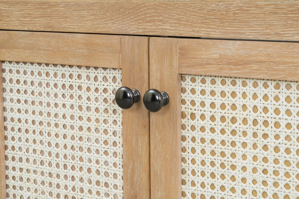 English Elm 31 Inch Cane Panel Bathroom Vanity with Solid Wood Base and Engineered Stone Top B2772S00007