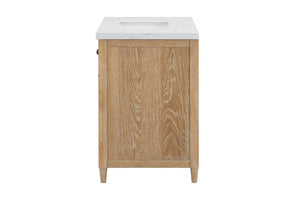 English Elm 31 Inch Cane Panel Bathroom Vanity with Solid Wood Base and Engineered Stone Top B2772S00007