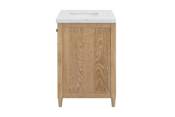 English Elm 31 Inch Cane Panel Bathroom Vanity with Solid Wood Base and Engineered Stone Top B2772S00007