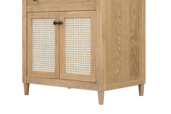 English Elm 31 Inch Cane Panel Bathroom Vanity with Solid Wood Base and Engineered Stone Top B2772S00007